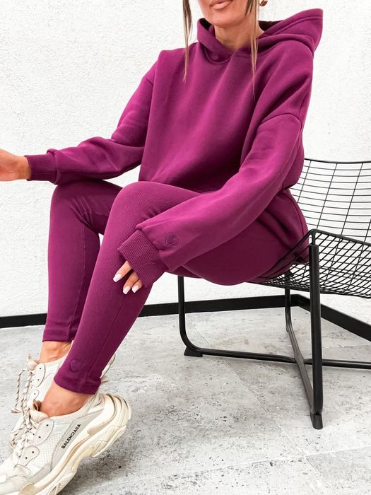 Komplet dresowy dres jagodowy śliwka jesień Varlesca chicaca XS S M L