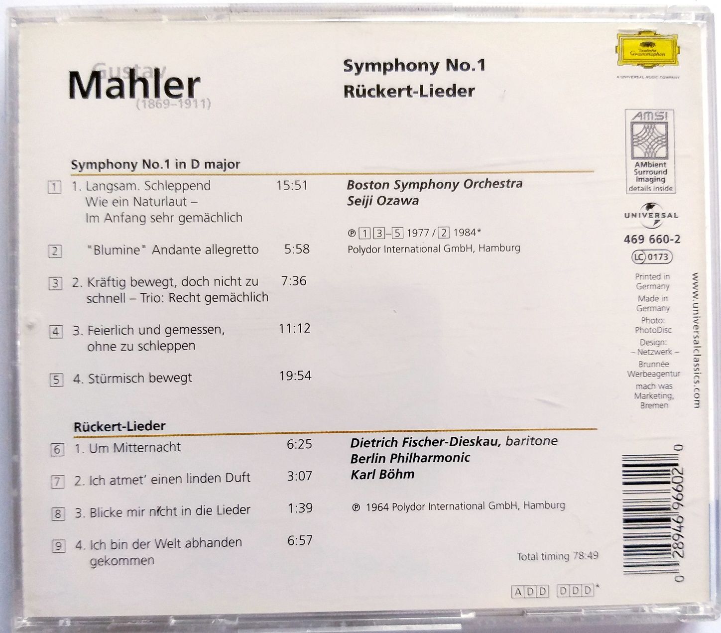 Mahler Symhony No. 1 Boston Symhony Orchestra Seiji Ozawa