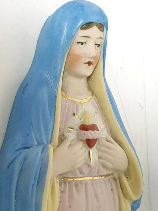 Linda antiga pia de Água Benta em porcelana policromada