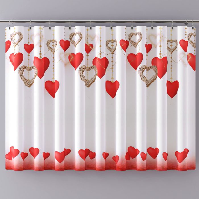 Firanka woal Serca Czerwień gotowa na taśmie 180x150cm Okazja!!