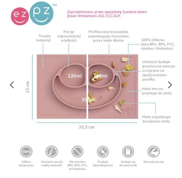 EZPZ Silikonowy talerzyk z podkładką 2w1 Happy Mat pastelowy róż