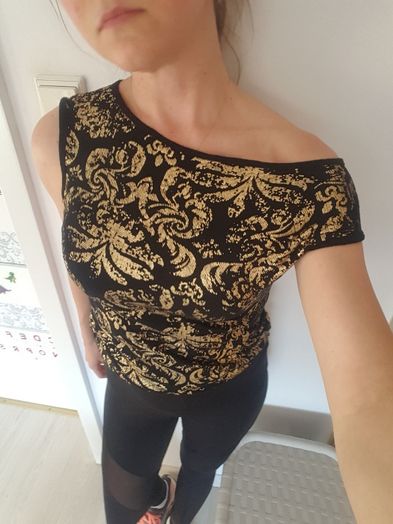 Czarna bluzka sukienka tunika złota S ornamenty M top 38 sylwester