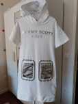 Vestido branco, capucho, com bolsos, manga curta, Jeremy Scott, 8 anos