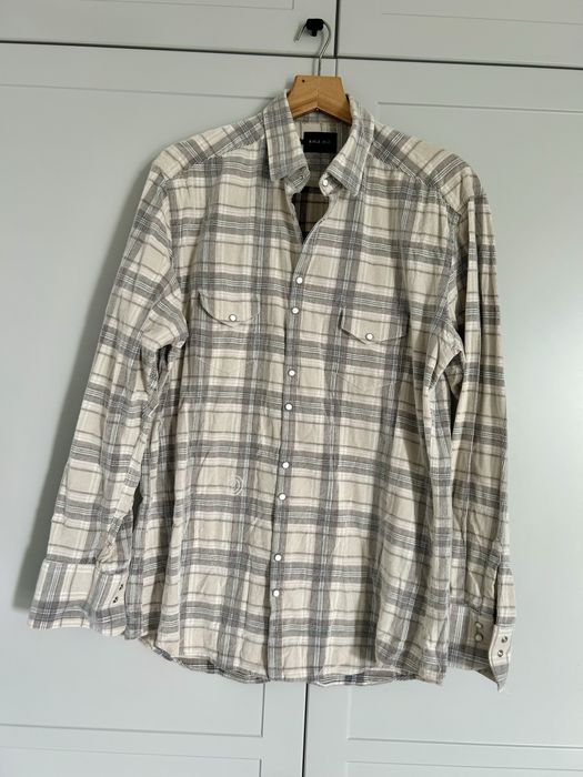 Koszula męska Rage Age by Czapul w kratę szara beżowa w prążek kratkę