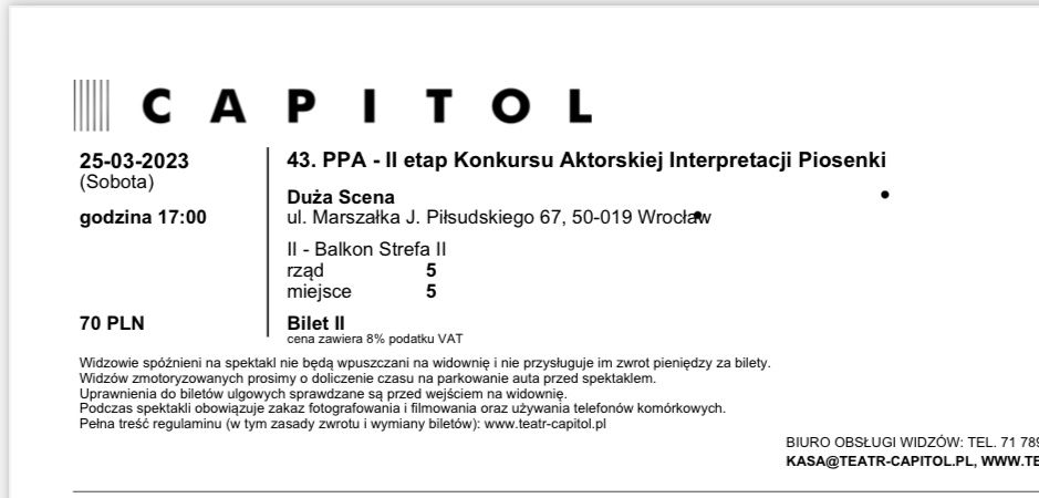 Bilety Konkurs Aktorskiej Interpretacji Piosenki: II etap