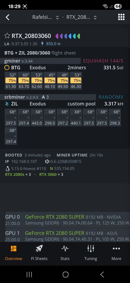 Koparka kryptowalut 5x RTX2070 super + RTX2080ti