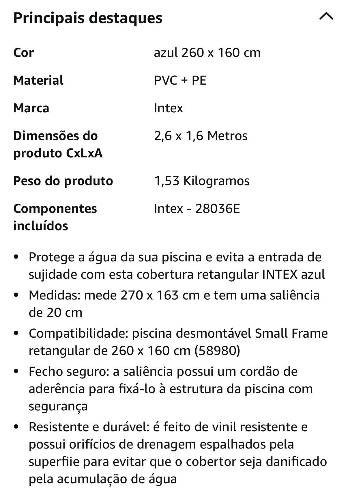 Piscina 2.6x1.6mt completa. Comprado este verão