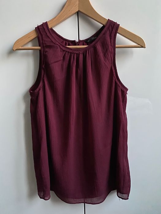 Zara bordowa bluzka top marszczona S