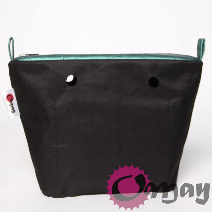 Czarny organizer OBAG MINI eko skóra pik zielony 2 kieszenie OMAY