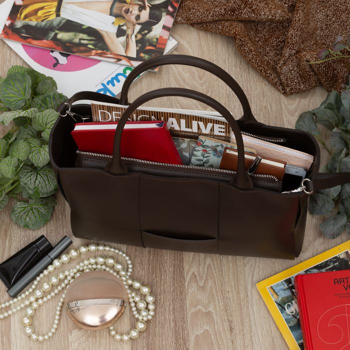 VERA PELLE torebka skórzana pleciona z paskiem V623 c.brązowa