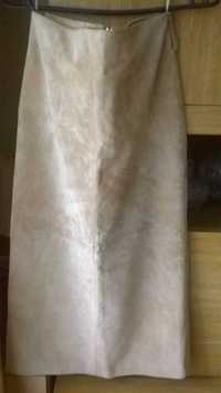 Spódnica midi ze skóry naturalnej zamszowej  ".M "