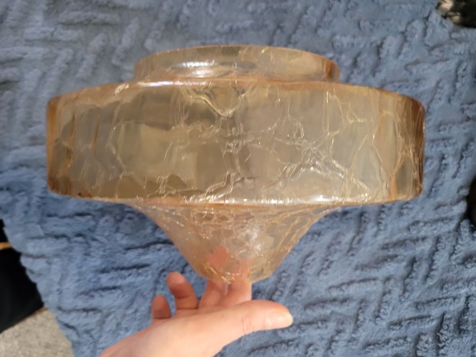 Vintage, duży klosz, szkło miodowe, herbaciane, PRL, lata 60-70