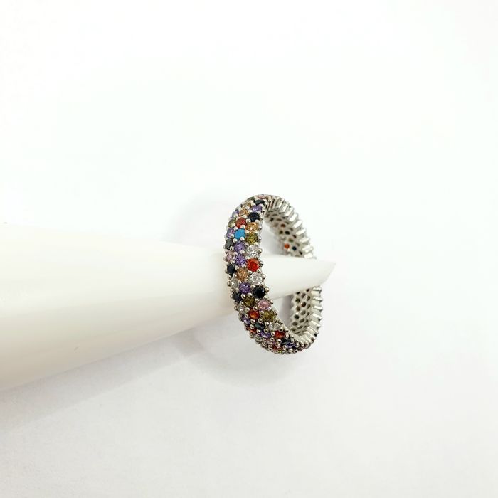 Obrączka/pierścionek srebrna 925 szeroka kolorowe cyrkonie r.15