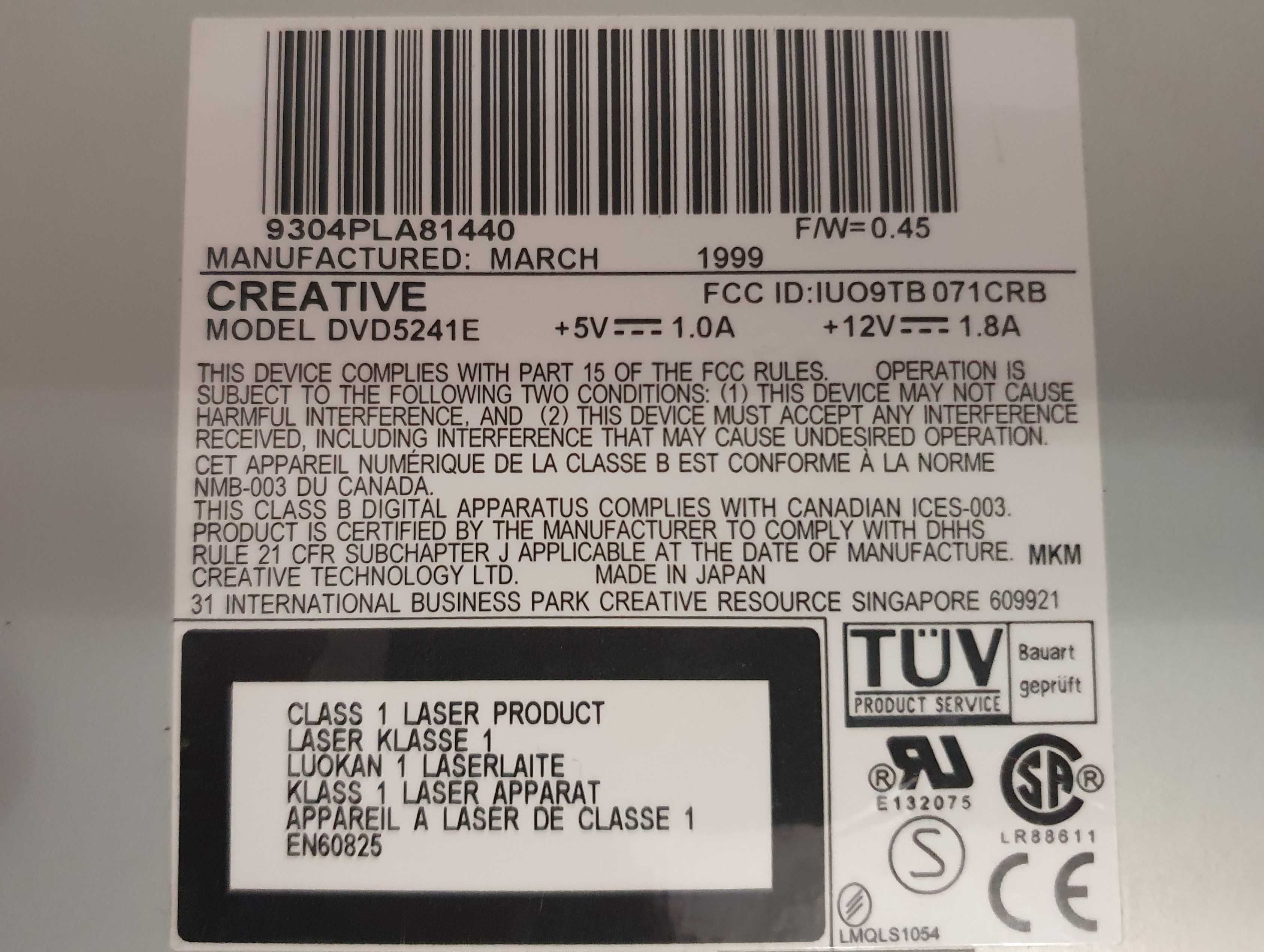 Drive CD/DVD ROM, Creative DVD5241E - IDE - 5X - 1999