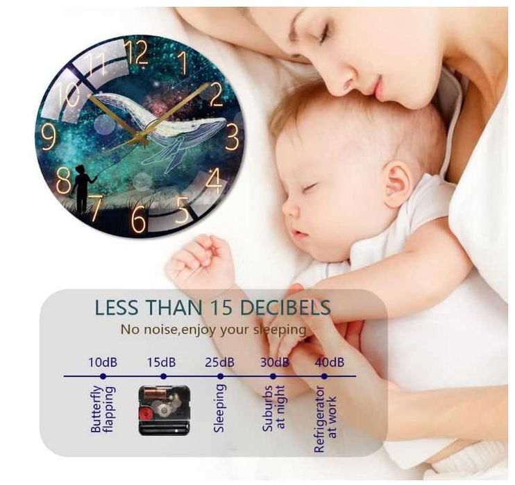 Cichy zegar ścienny, szklany, okrągły 26cm wzór wieloryb Cooltto