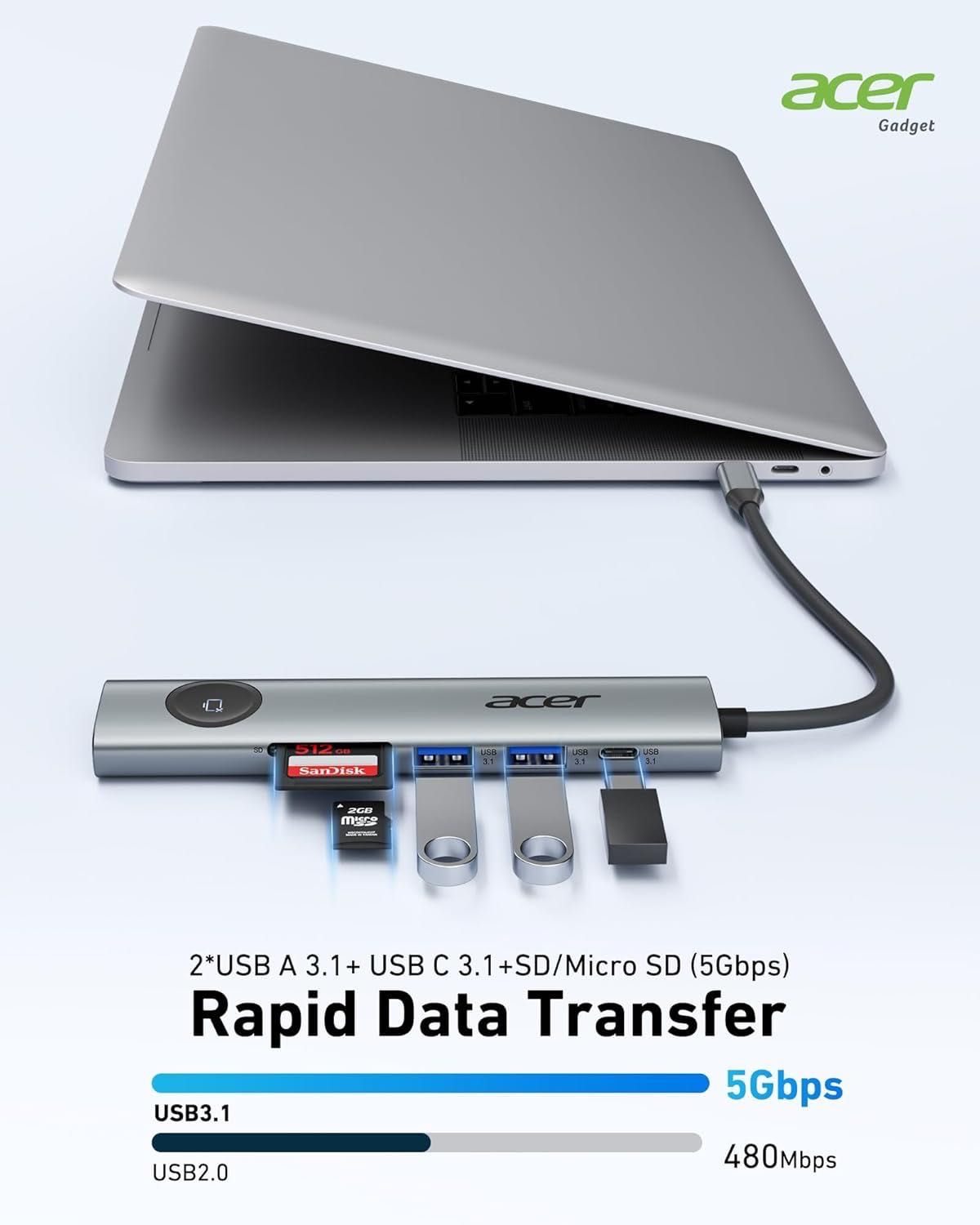 Acer USB‑C 7‑w‑1 Hub HDMI 4K-60 Hz SD/microSD PD 100 W Nowy FV
