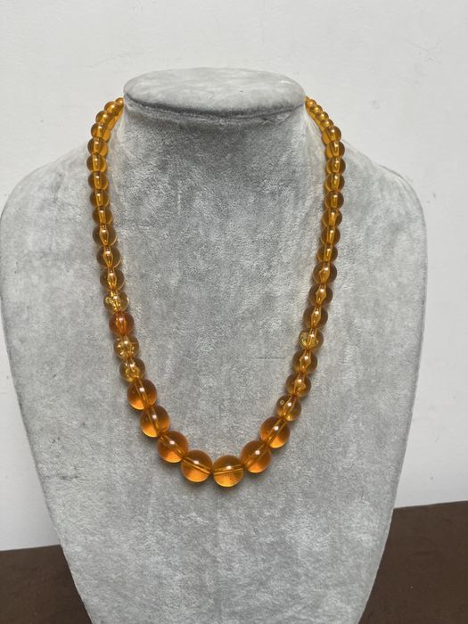 Stary Naszyjnik Bursztyn Fasetowy z Prl