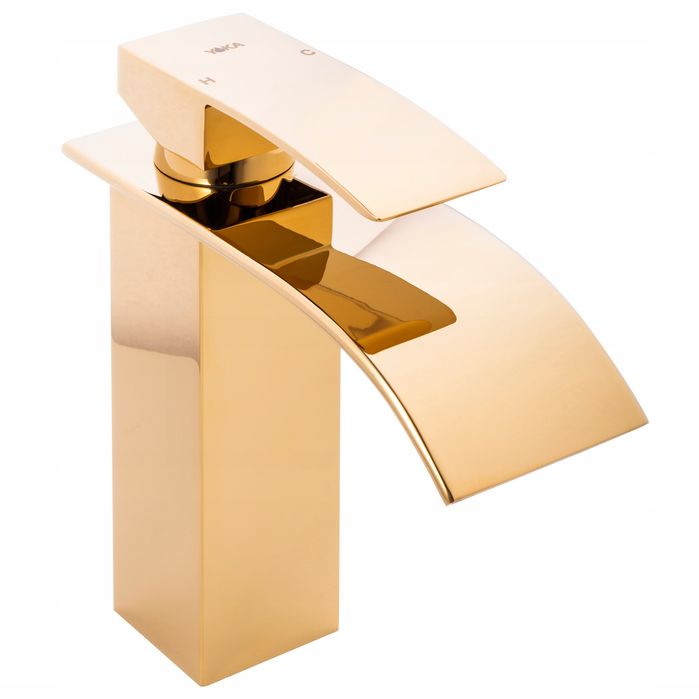 Bateria Umywalkowa Złota Stojąca Kran Kaskada Złoty Do Umywalki Gold