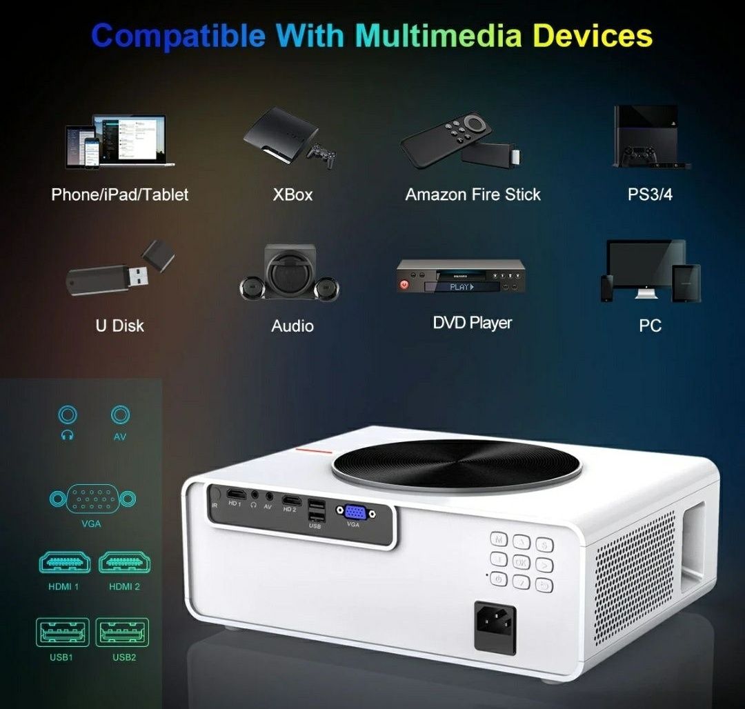 Projector led 7800 lumens + WiFi incorporado / NATIVA 1080P / Imagem a