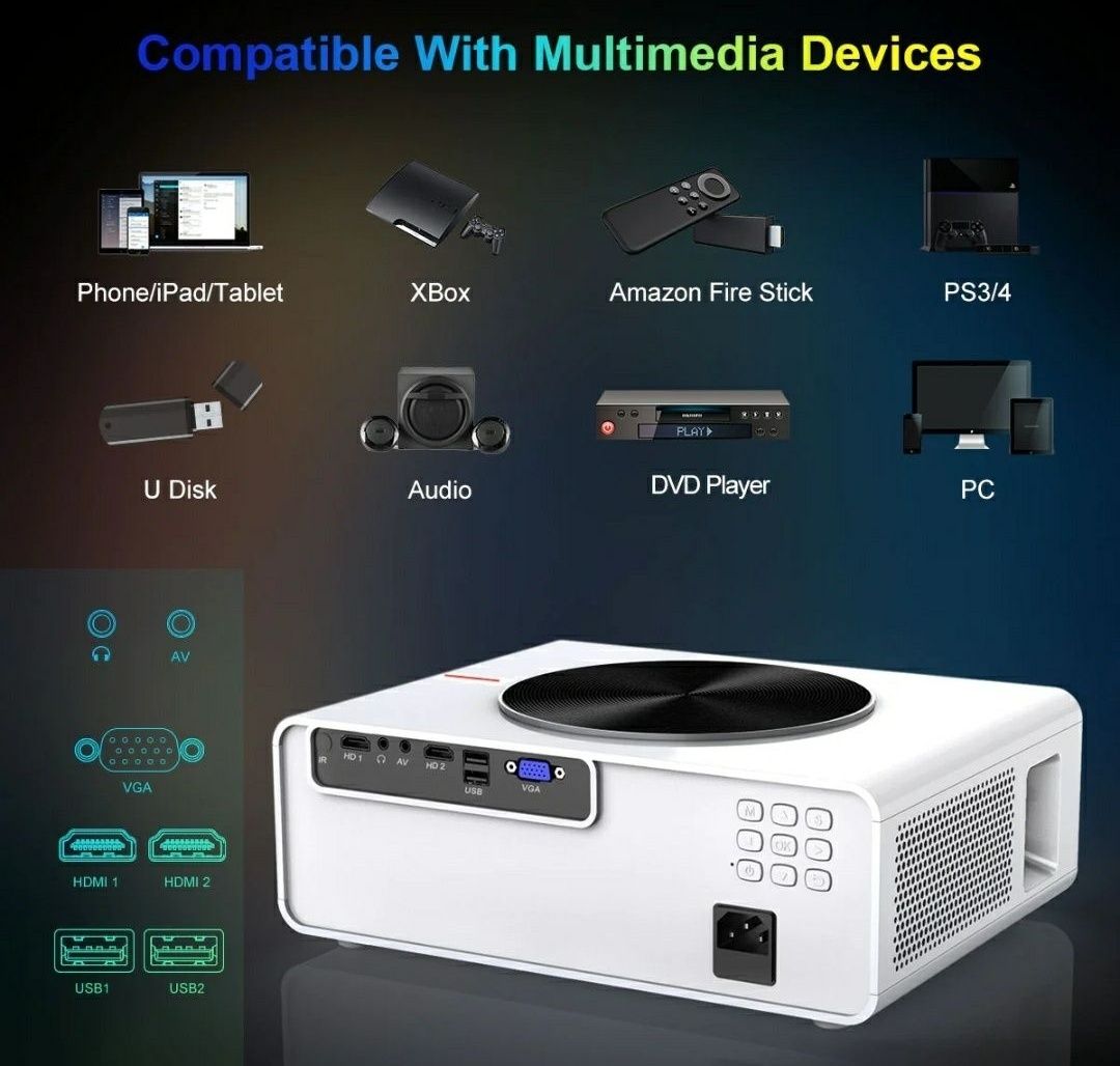 Projector led 7800 lumens + WiFi incorporado / NATIVA 1080P / Imagem a