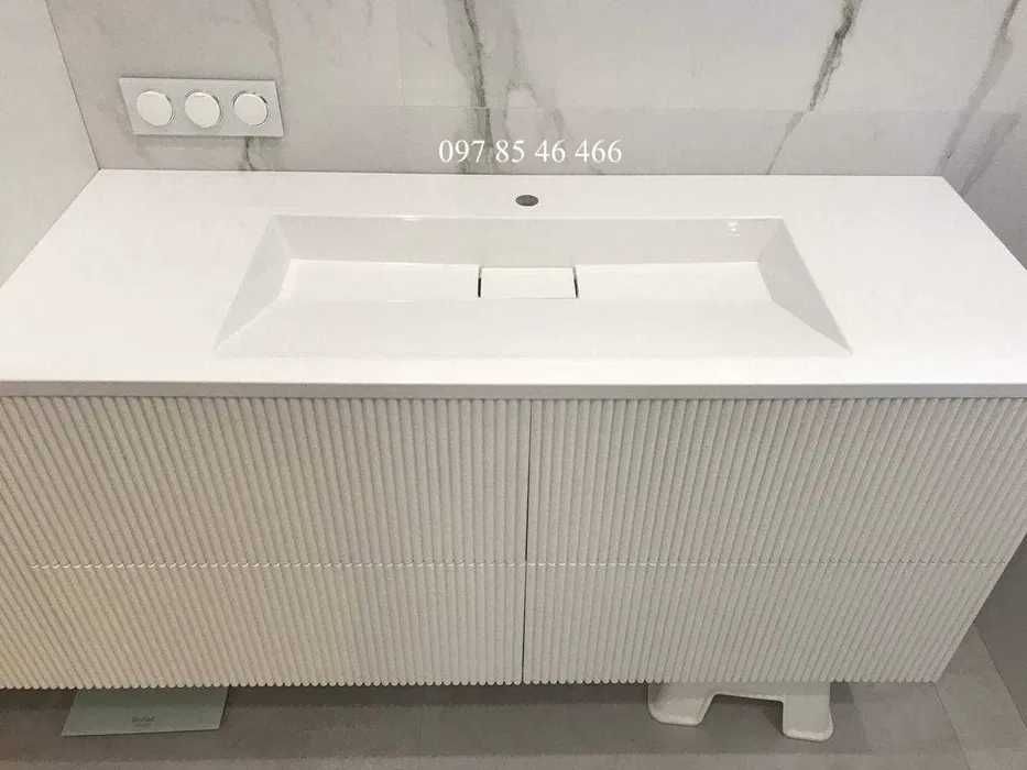 Суцільновилитий умивальник з тумбою та дзеркалом Безкоштовна доставка