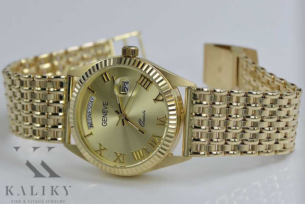 Złoty zegarek z bransoletą męski 14k 585 Geneve mw013ydy2&mbw013y