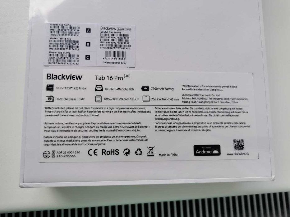 Планшет Blackview Tab16 Pro 8+16/256 GB. Android 14. LTE