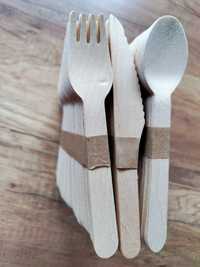 Sztućce drewniane łyżki noże widelce - nowe, łącznie 300 sztuk