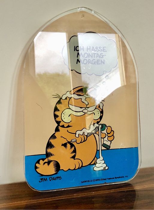 Retro Garfield 1978 Nie lubię poniedziałku obraz na szkle Jim Davies !