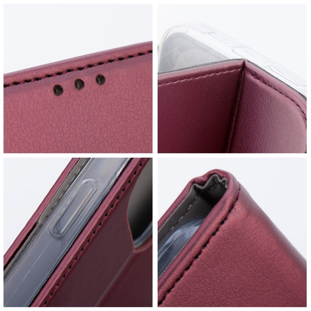 Etui Z Klapką Magneto Do Oppo A17 Burgundowy + Szkło 9H