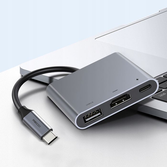 Adapter Przejściówka 3W1 Hub Usb-C Do Hdmi 4K Uhd Usb 3.0 Usb C 100W