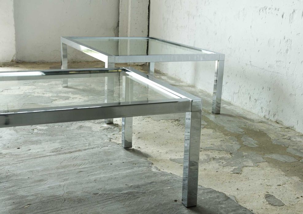 Chromowany stolik kawowy design lata 70 bauhaus vintage