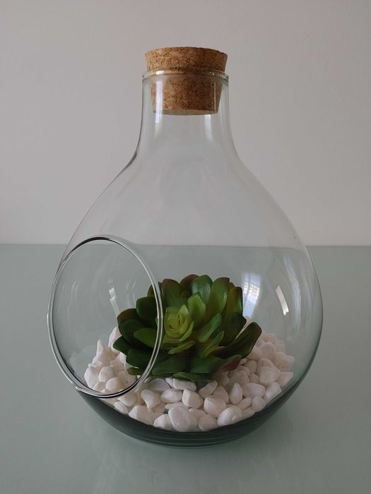 Terrário em vidro com tampa de cortiça