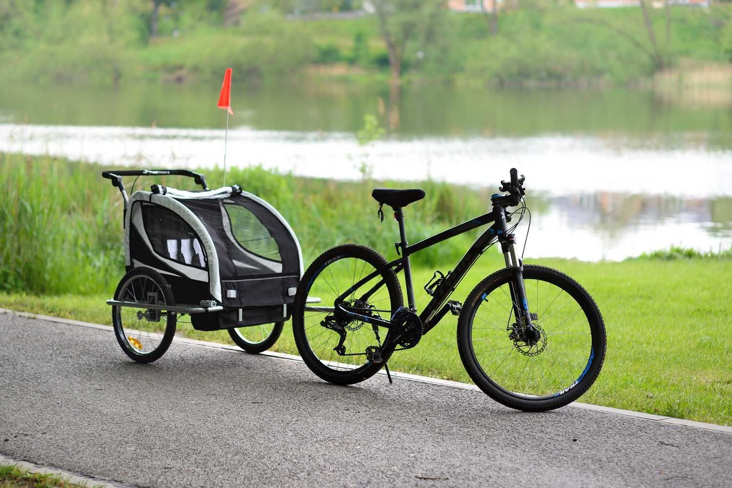 Przyczepka Rowerowa + Amortyzator 3w1+OŚWIETLENIE LED 2-osobowa+JOGGER
