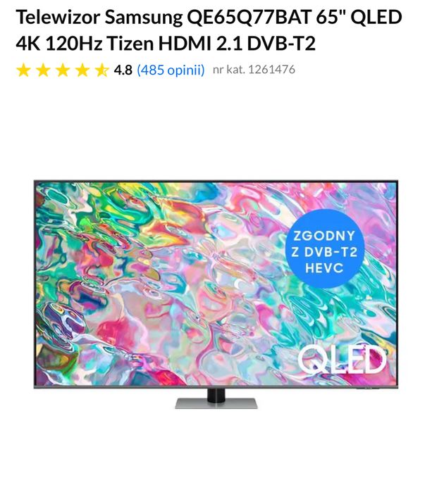 TV Samsung 65 QE65Q77BATXXH QLED 4K 120Hz Tizen idealny nowoczesny