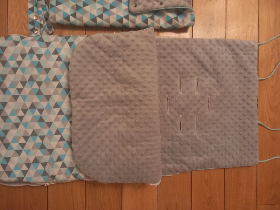 Ciepły śpiworek zimowy + mufka do wózka sanek polar minky JAK NOWE!