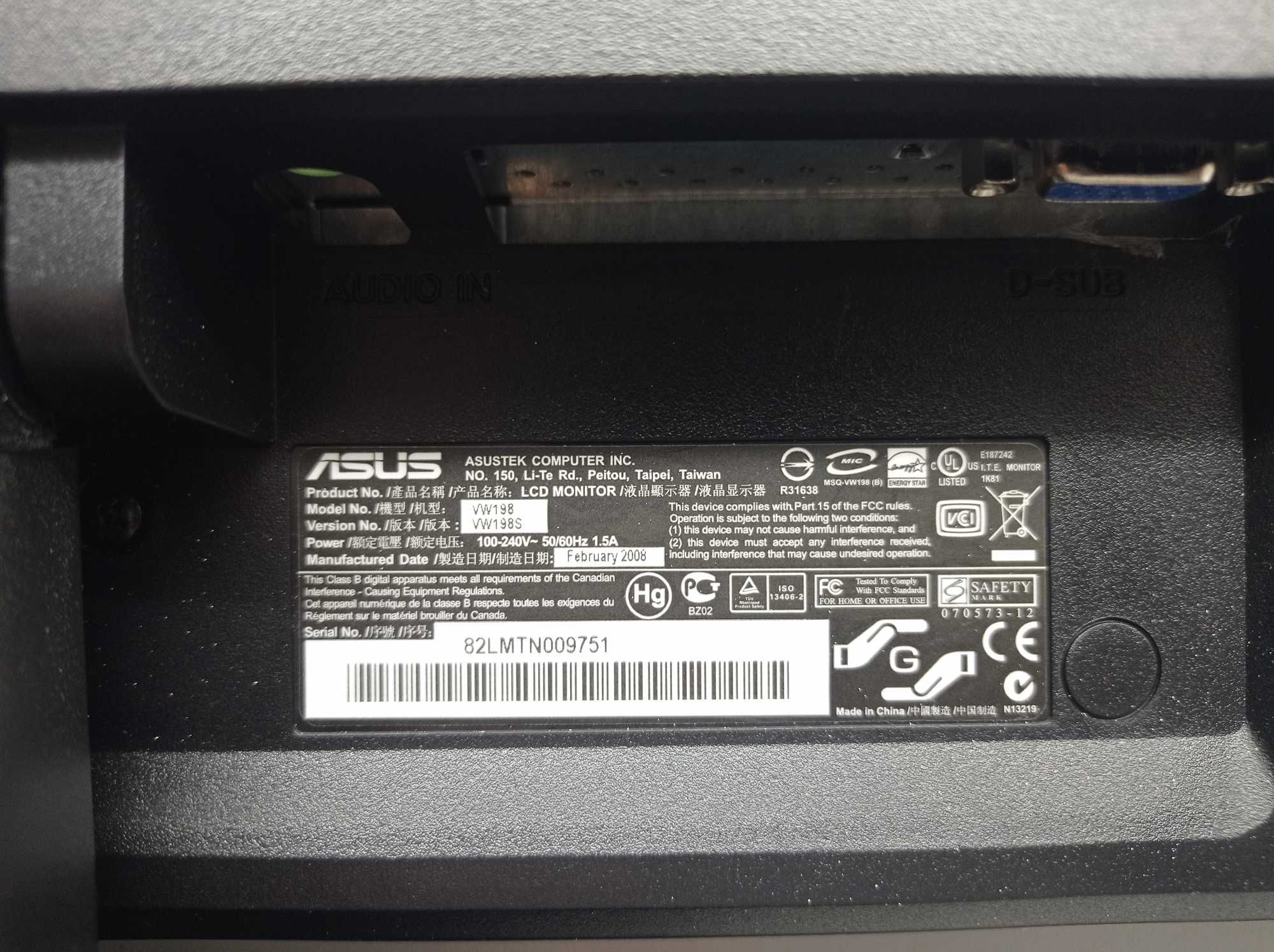 Monitor LCD 19in - ASUS VW198S