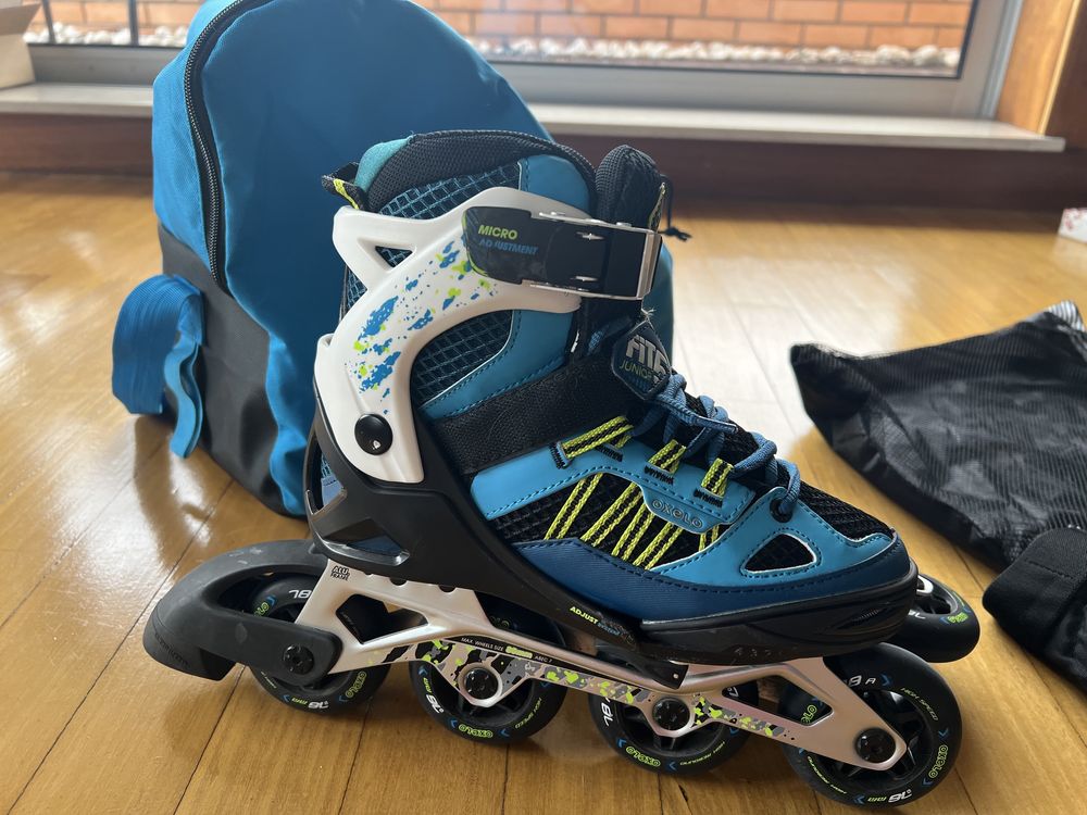 Patins em linha + protecões + Capacete