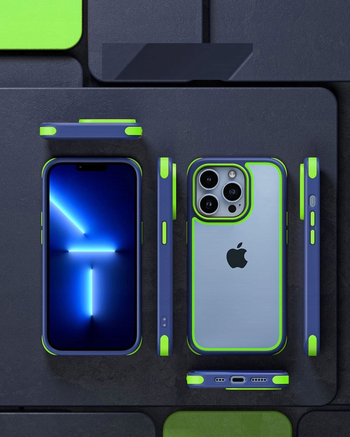 etui do iphone 13 pro 360 stopni niebieska/żółto-zielona