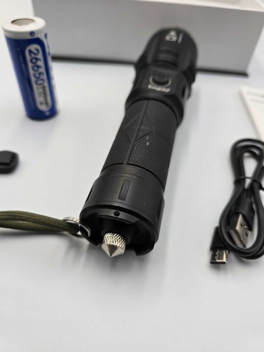 Mocna Latarka LED Taktyczna Kempingowa Powerbank Szperacz IP65