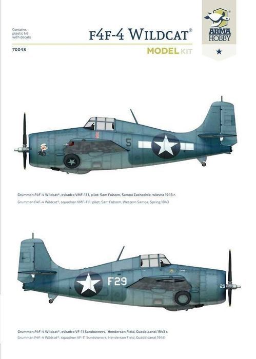 Arma Hobby 70048 F4F-4 Wildcat Model Kit 1/72 model do sklejania