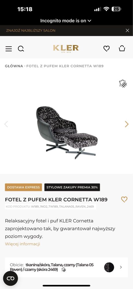 Kler fotel z podnóżkiem/pufą