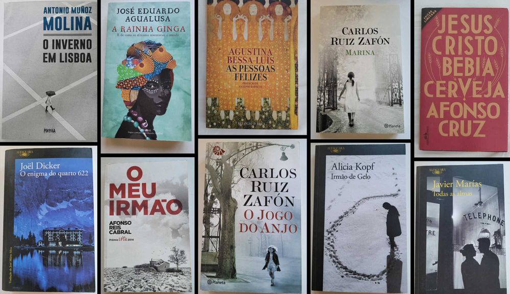 livros Zafón, Alicia Kopf, Javier Marias, Agualusa, Molina e outros