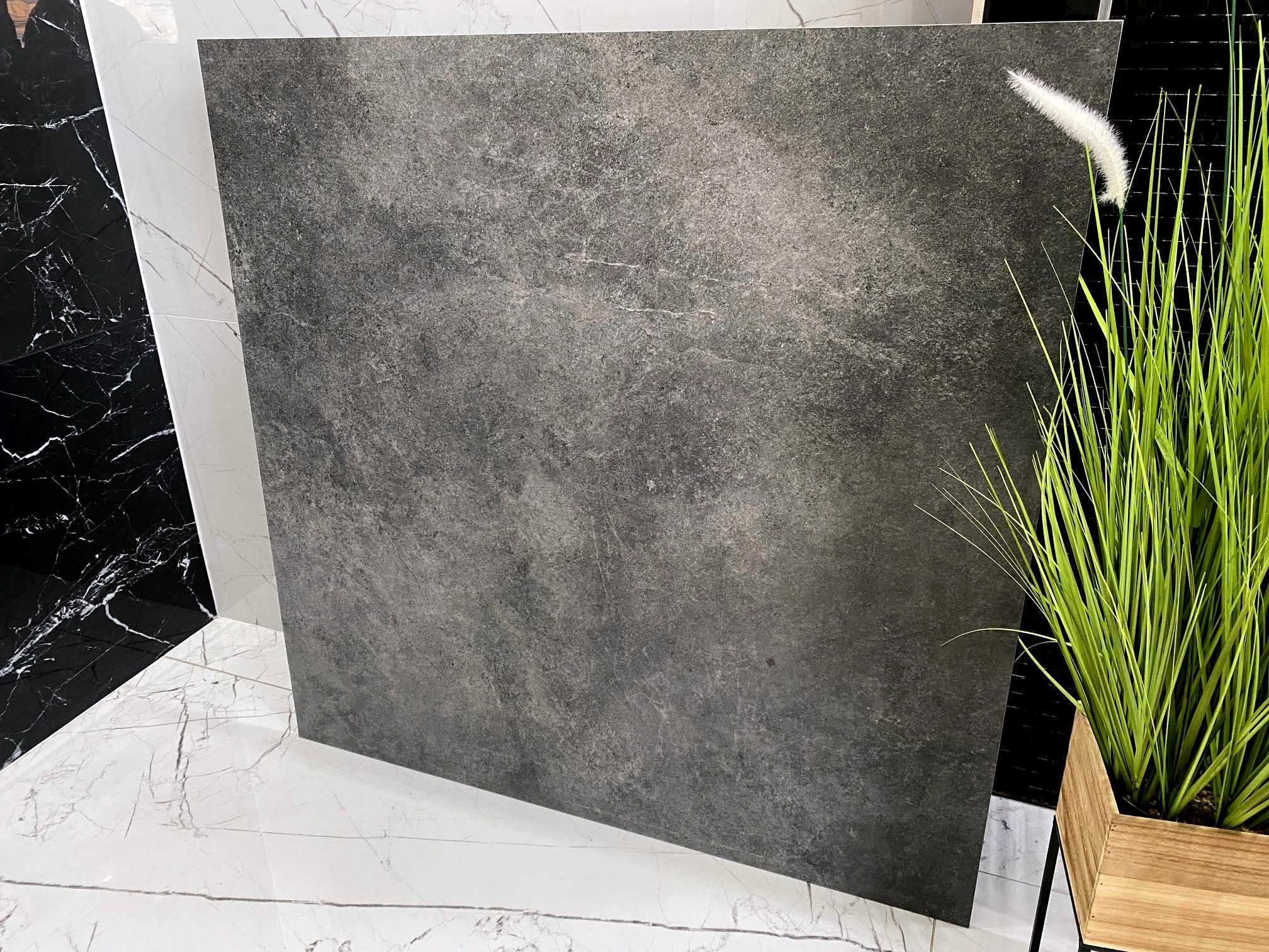 Duże płyty betonopodobne gres 120x120 struktura ANTRACYT STALOWY