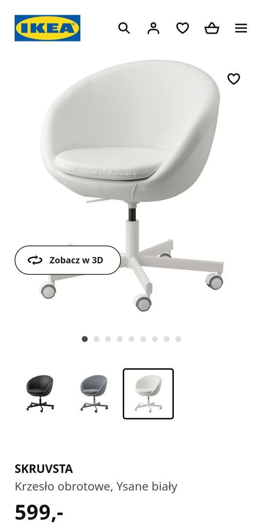 1 krzesło obrotowe z eko skóry, białe, Ikea, duże