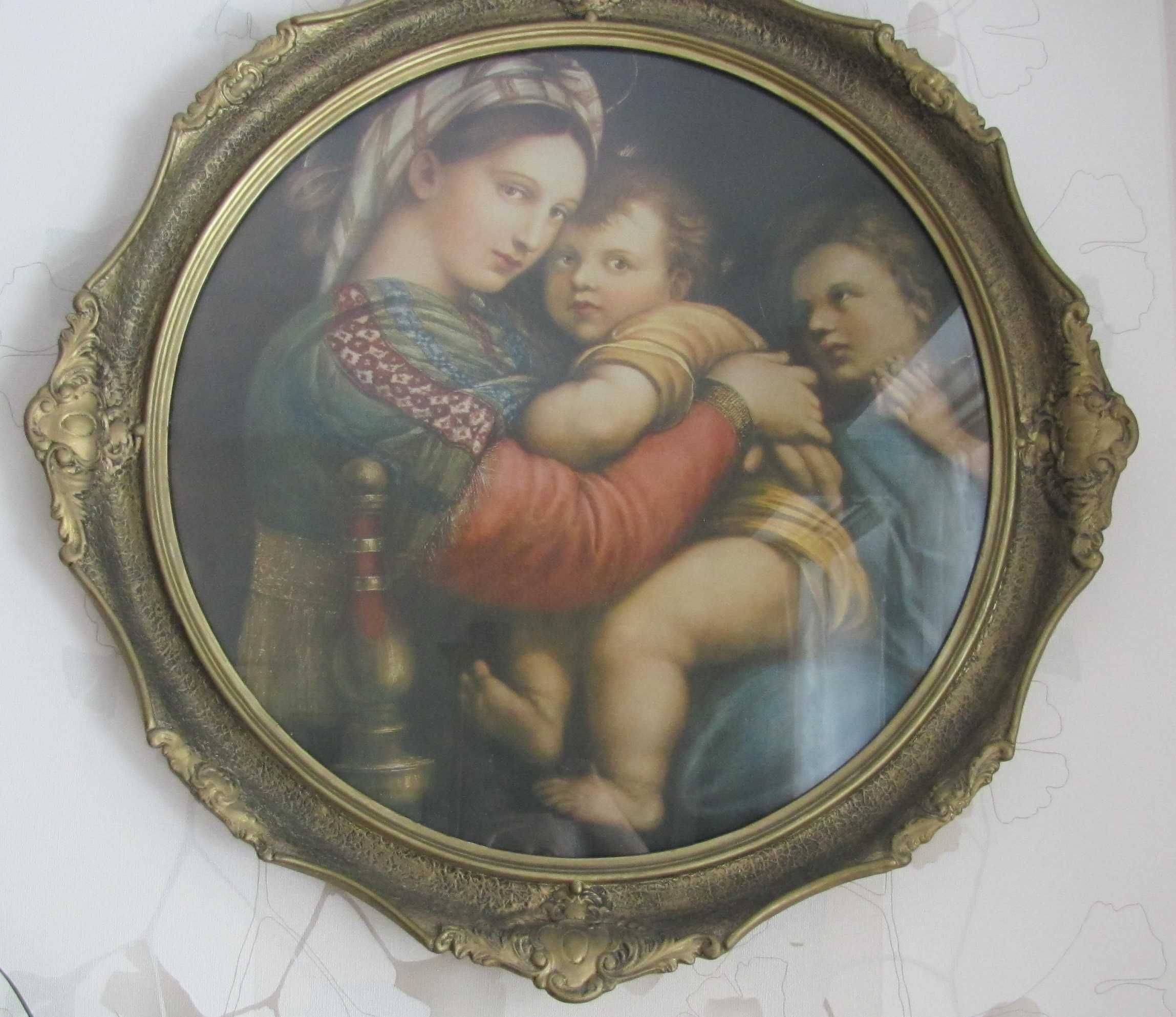 Madonna della Seggiola, Rafael, oleodruk XIX w. w ramie, obraz duży