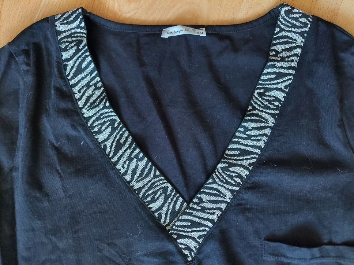 Latynka | bluza | bluzka | rękaw 3/4 | taśma | srebro | brokat | zebra