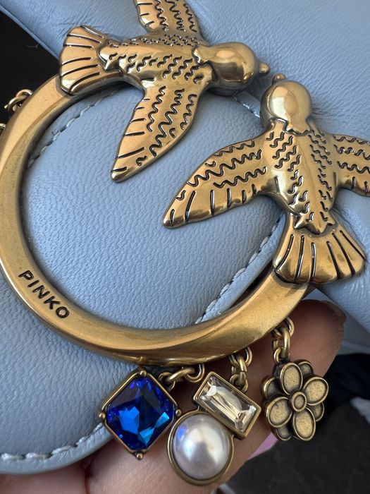 Сумка pinko оригінал, блакитна з прикрасами. love mini puff maxy quilt