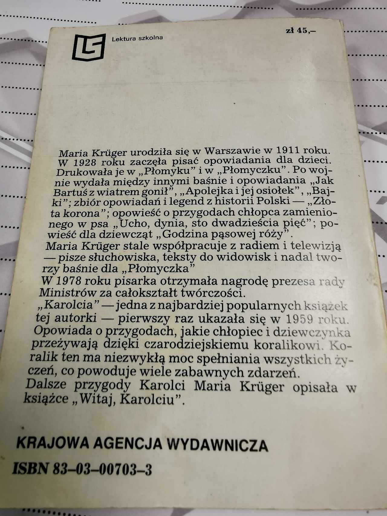 Karolcia Maria Kruger książka książeczka  dla dzieci opowiadanie baśń