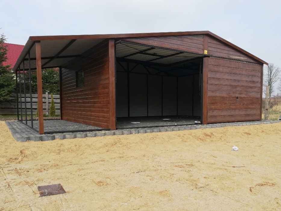 Garaż drewnopodobny blaszany 6x5+ 1,5 wiata, blaszak KOLORY/ROZMIARY